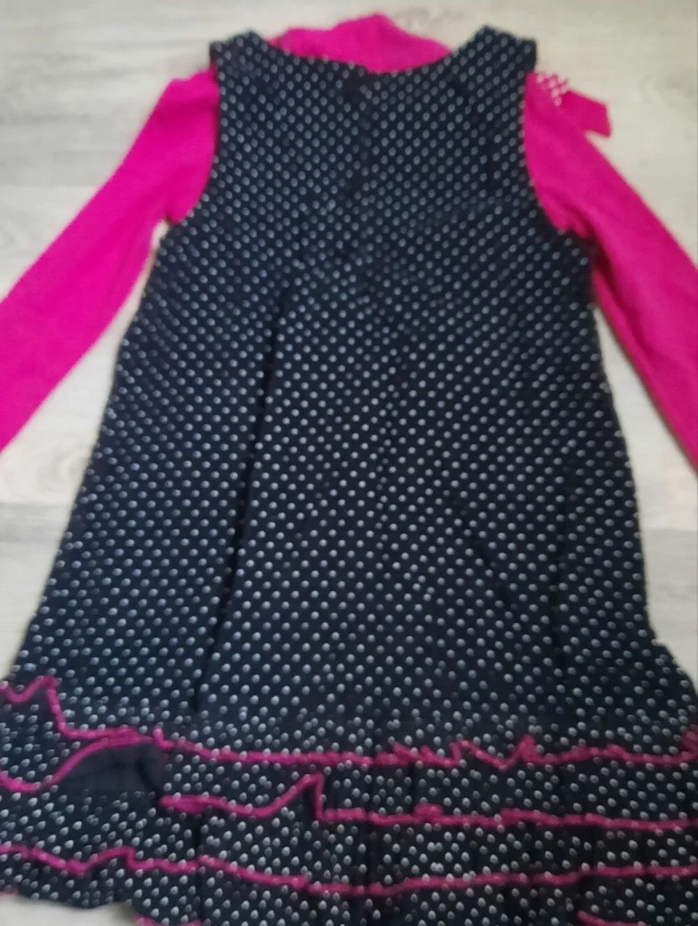 Girls Polka Dot Butterfly Jumper Dress with Pink Long-Sleeve Top